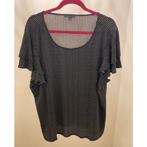 Adrianna Papell Flutter Sleeve Top 2X Black and White Polka Dot